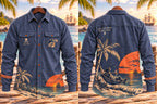 Men's Vintage Pirate Sunset Palm Tree Print Long Sleeve Shirt