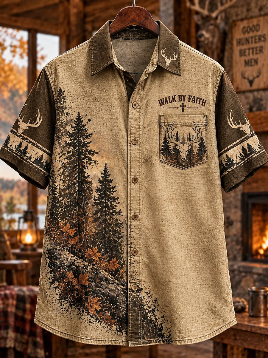 Retro Deer Hunting Culture Art Print Casual Shirt