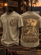 Men’s Retro “WHY CHASE COMFORT · WHEN YOU CAN CHASE FISH & GAME” Hunting Season Printed T-Shirt
