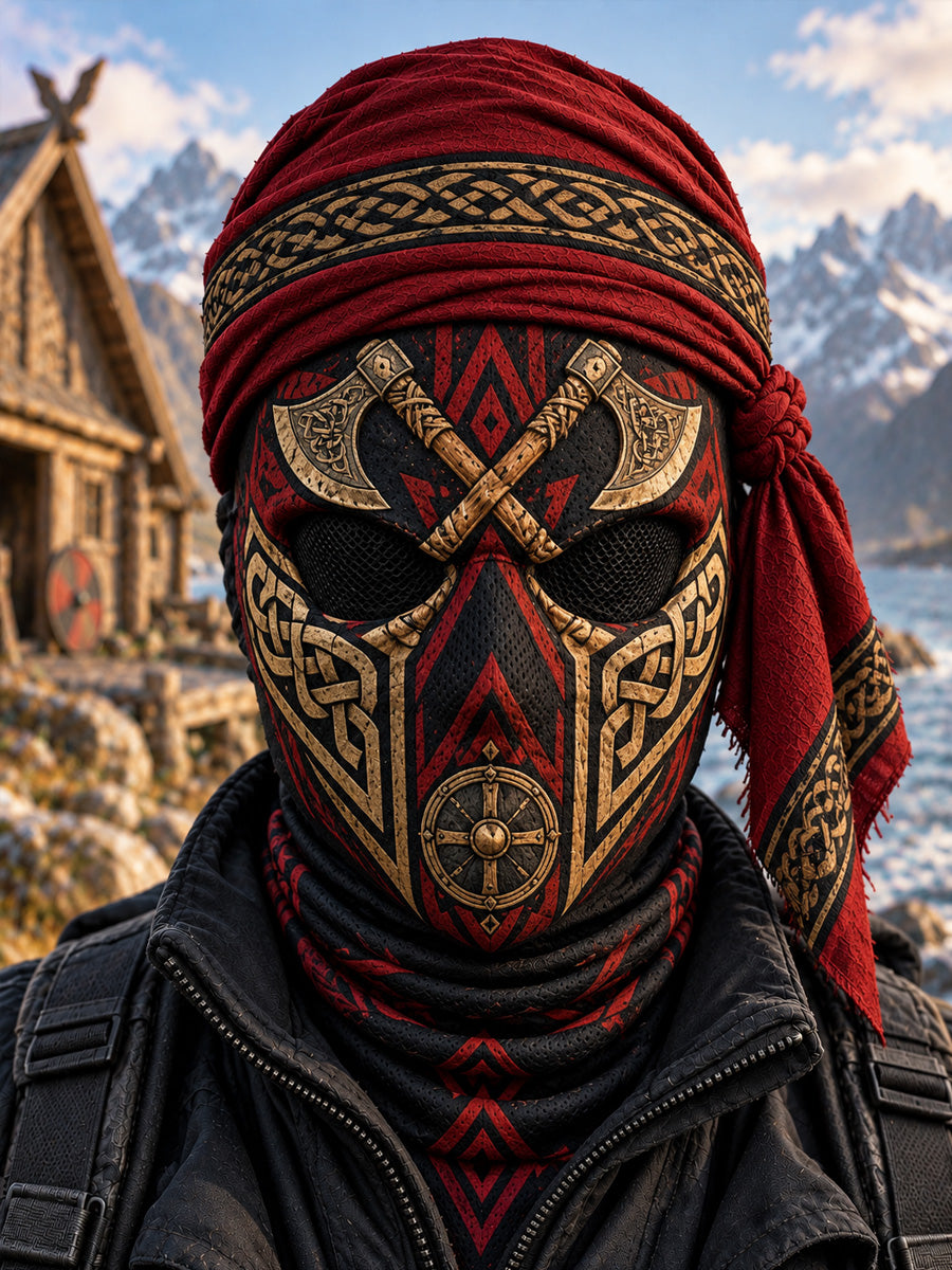 Retro Viking Print Face Mask