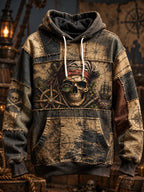 Men's Vintage Pirate Skull Art Print Casual Hoodie