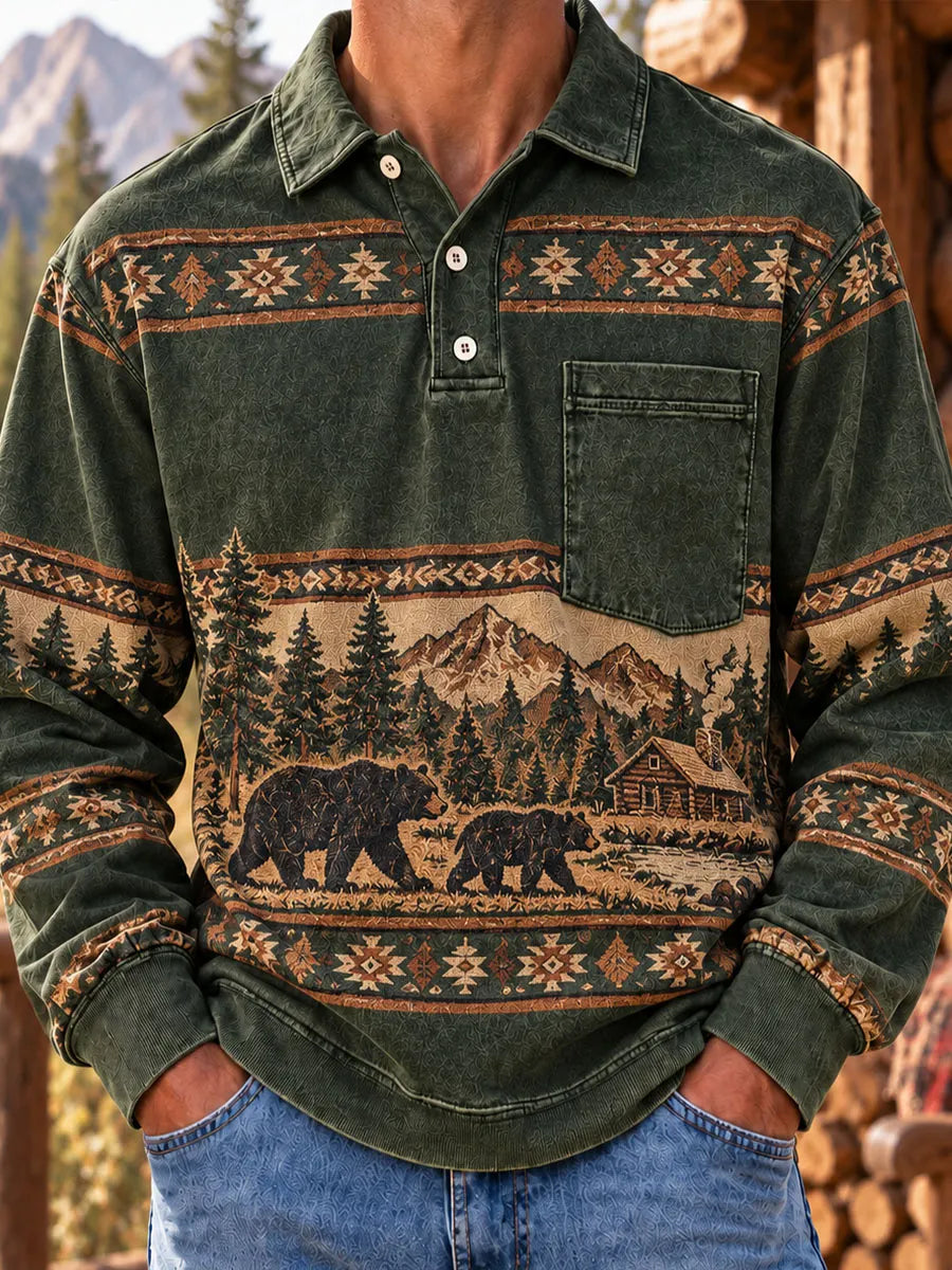 Black Bear Mountain Cabin Men’s Vintage Long Sleeve Pullover