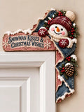 🎄 "Snowman Kisses & Christmas Wishes" Denim Patch Holiday Door Corner Decor