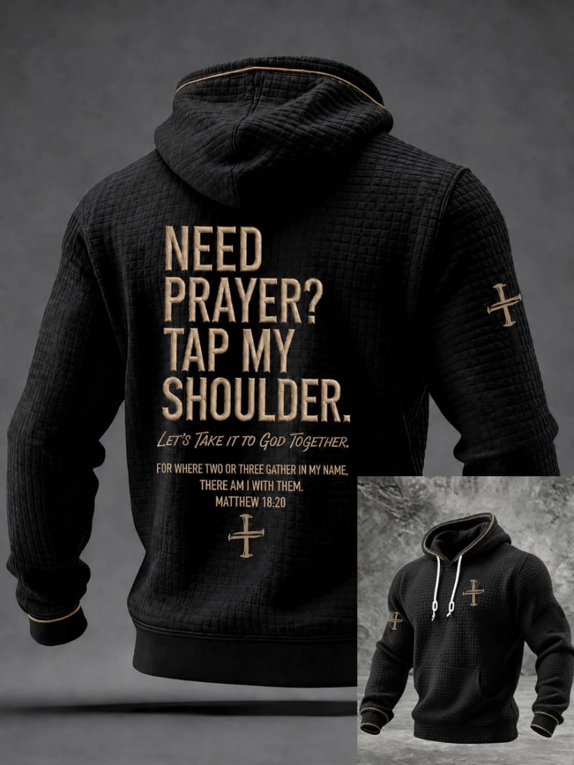 Men's Christian Need Prayer Tap My Shoulder Checkered Cotton Hoodie