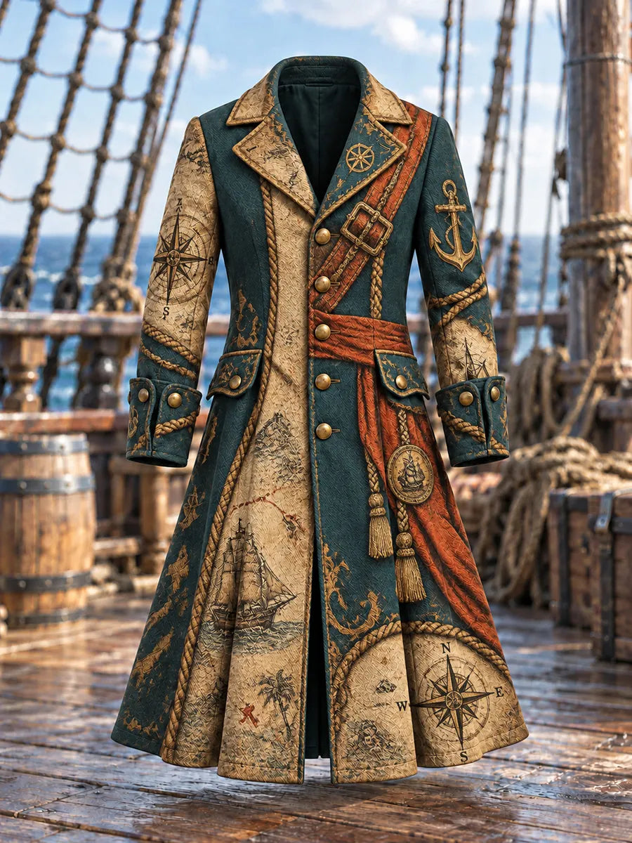 Men’s Fun Pirate-Themed Art Graphic Coat
