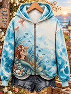 🧜‍♀️ Watercolor Mermaid Sea Breeze Zip-Up Hoodie