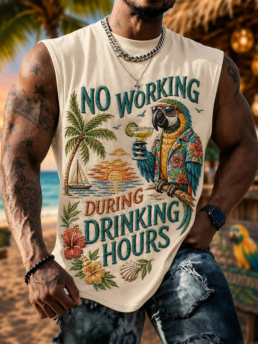Men's No Working During Drinking Hours Print Casual Vest
