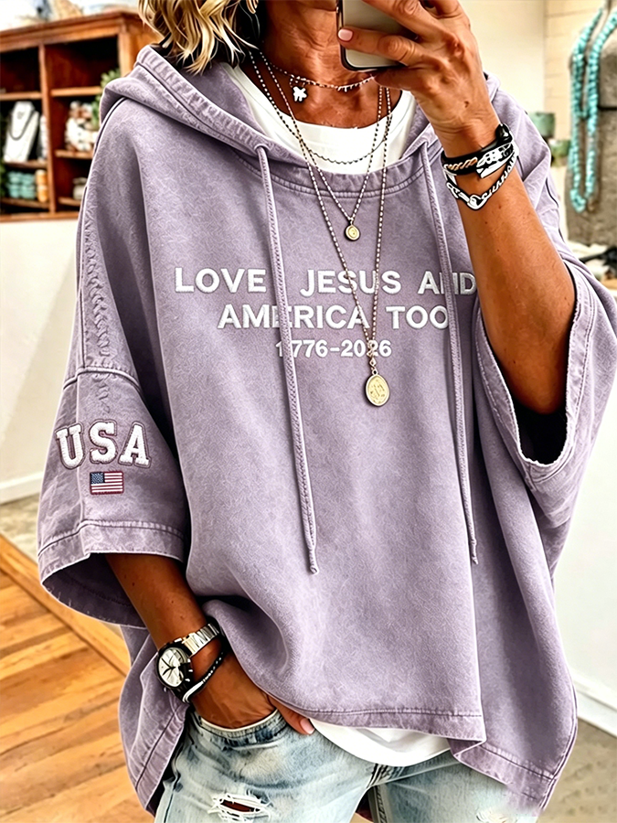 Women's Loves Jesus And America Too1776-2026 Printed Super Large Hoodie