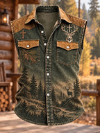 Christian Forest Deer Scene Sleeveless Collared Shirt