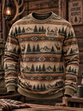 Retro Hunting Culture Print Crew Neck Sweatshirt
