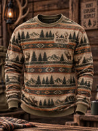 Retro Hunting Culture Print Crew Neck Sweatshirt