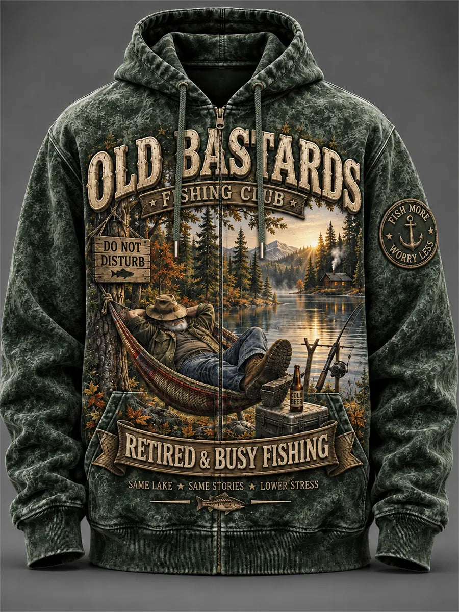 Men's Funny Old Bastards Fishing Club Lifetime Member Print Hooded Sweatshirt
