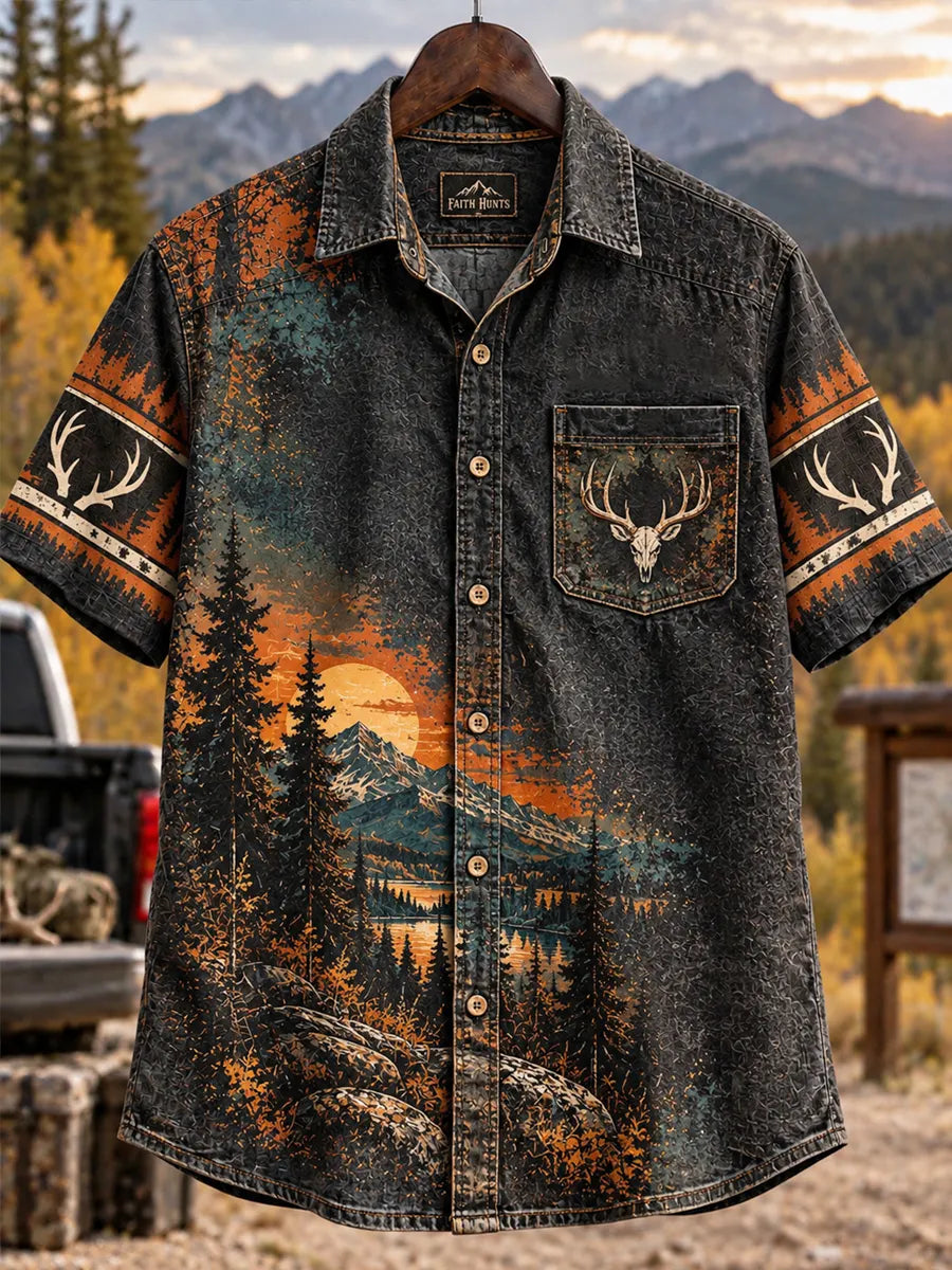 Retro Deer Hunting Culture Art Print Casual Shirt