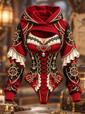 Women's Pirate Print Hooded Crop Top & Bodysuit 2-Piece Set
