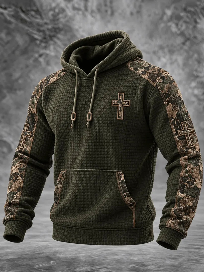 Men's Retro Christian Cross Print Casual Hoodie