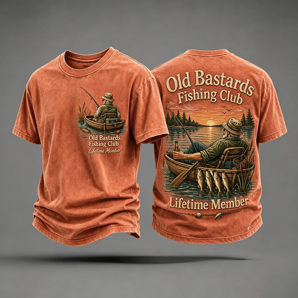 Men's Funny Old Bastards Fishing Club Lifetime Member Print Casual Tee
