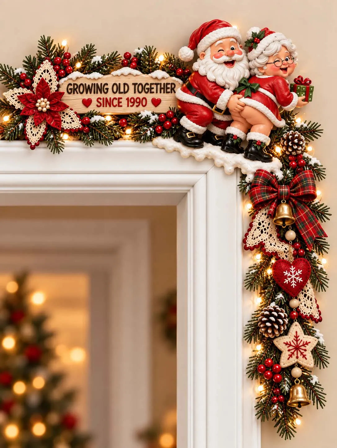 💖 "Growing Old Together" Santa Couple Door Corner Topper