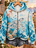🐢 Lace Crochet Sea Turtle Zip-Up Hoodie