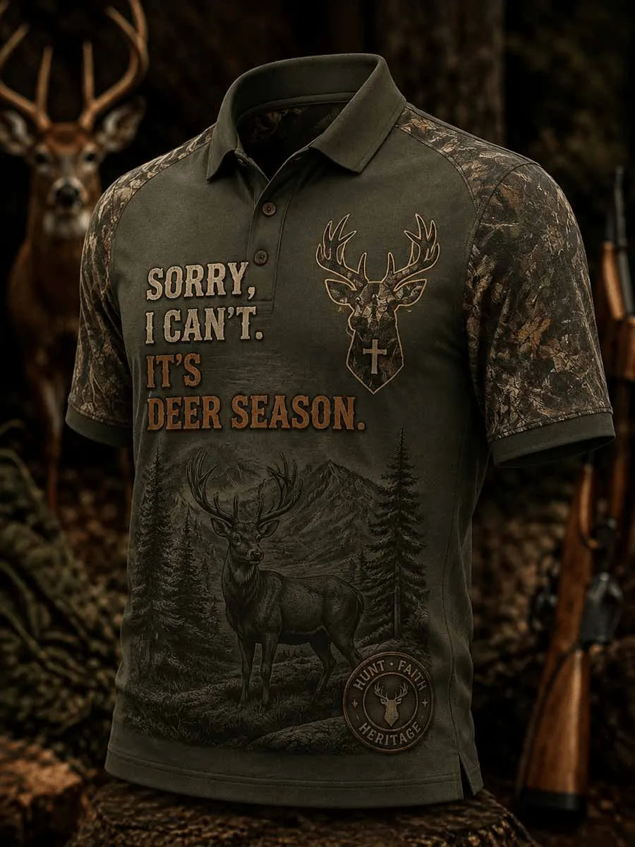 Men's Vintage Faith Traditional Reindeer Pattern Printed Short-Sleeve Top