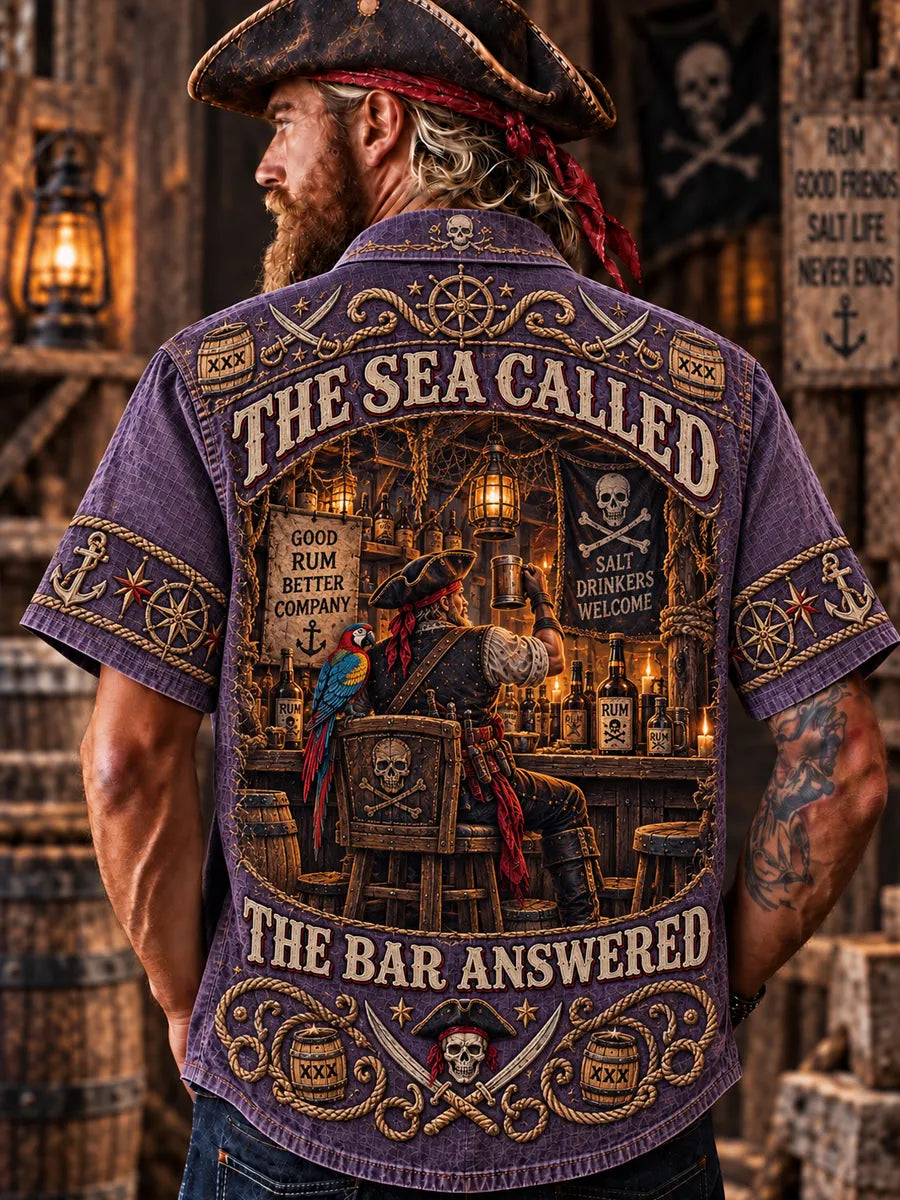 Men’s Vintage "LOST AT SEA "  Old Salt Pirate Short Sleeve Shirt