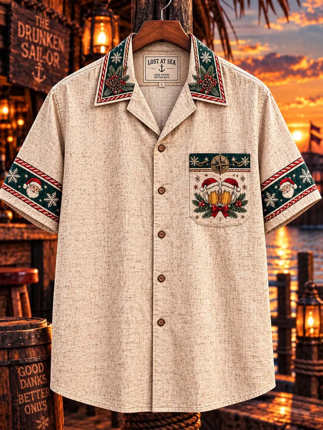 Santa and Reindeer Relaxing with Beer Christmas Hawaiian Shirt 🎅