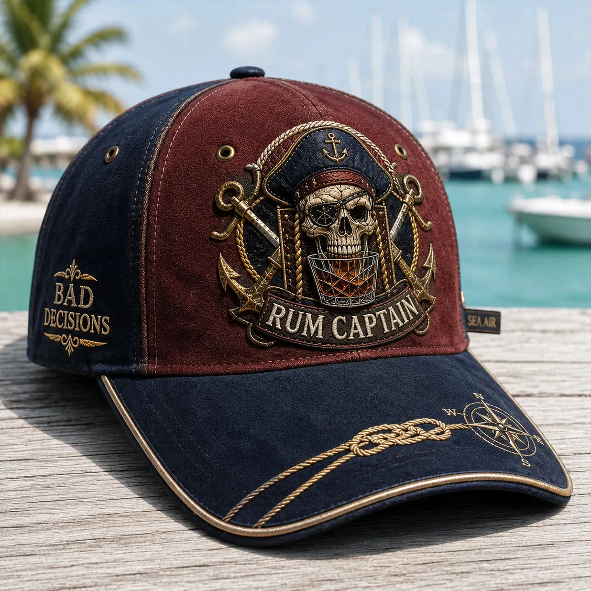 Vintage Pirate Skull Rum Captain Baseball Cap for Men