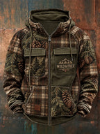 Men's Retro Hunting Culture Plaid Print Casual Zip Hoodie