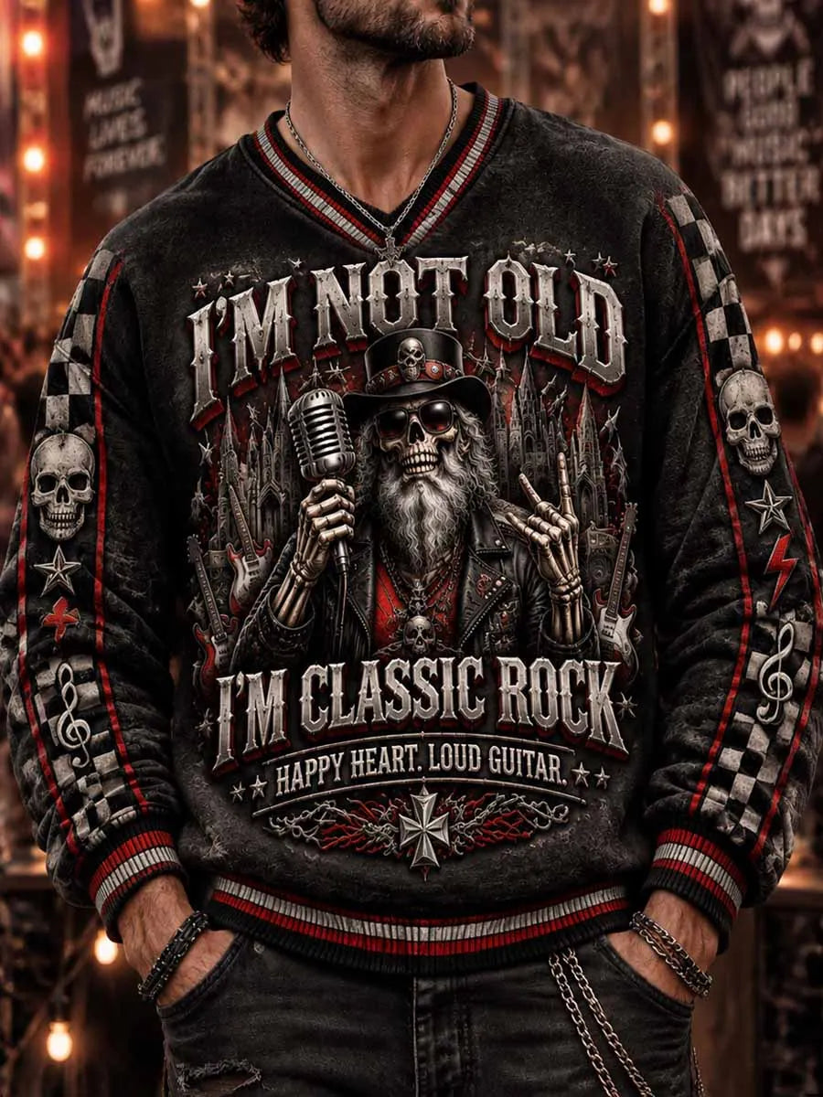 Men's "I'M NOT OLD I'M CLASSIC ROCK" Humorous Slogan Print Sweatshirt