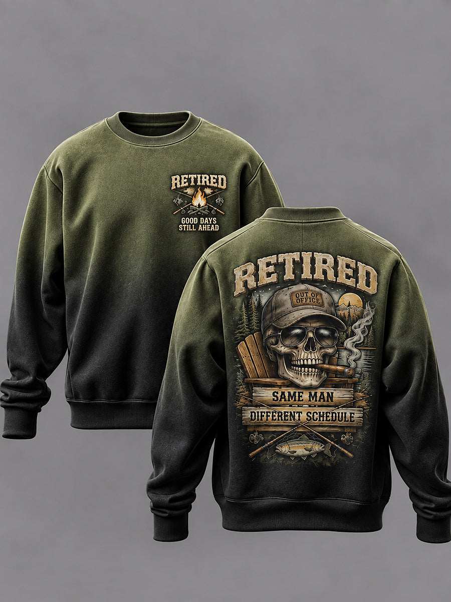 Men's Retro Retired Life Art Print Casual Sweatshirt