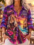 Purple Sunset Female Pirate Tropical Island Women’s Long Sleeve Shirt