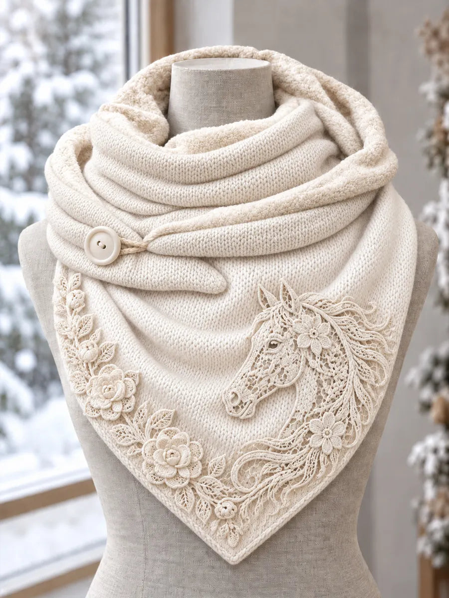 Women's Vintage Horse Floral Pattern Triangle Scarf