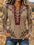 Women's Vintage Retro Reindeer Print Stitch-Detail Sweatshirt