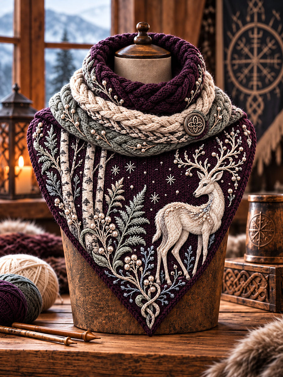 Winter Woodland White Stag Triangle Scarf