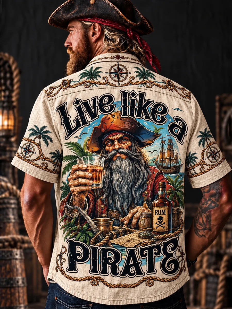 Men’s Vintage  "LOST AT SEA " Old Salt Pirate Short Sleeve Shirt