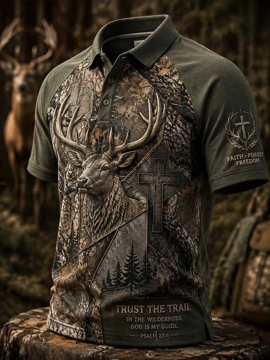Men's Vintage Faith Traditional Reindeer Pattern Printed Short-Sleeve Top