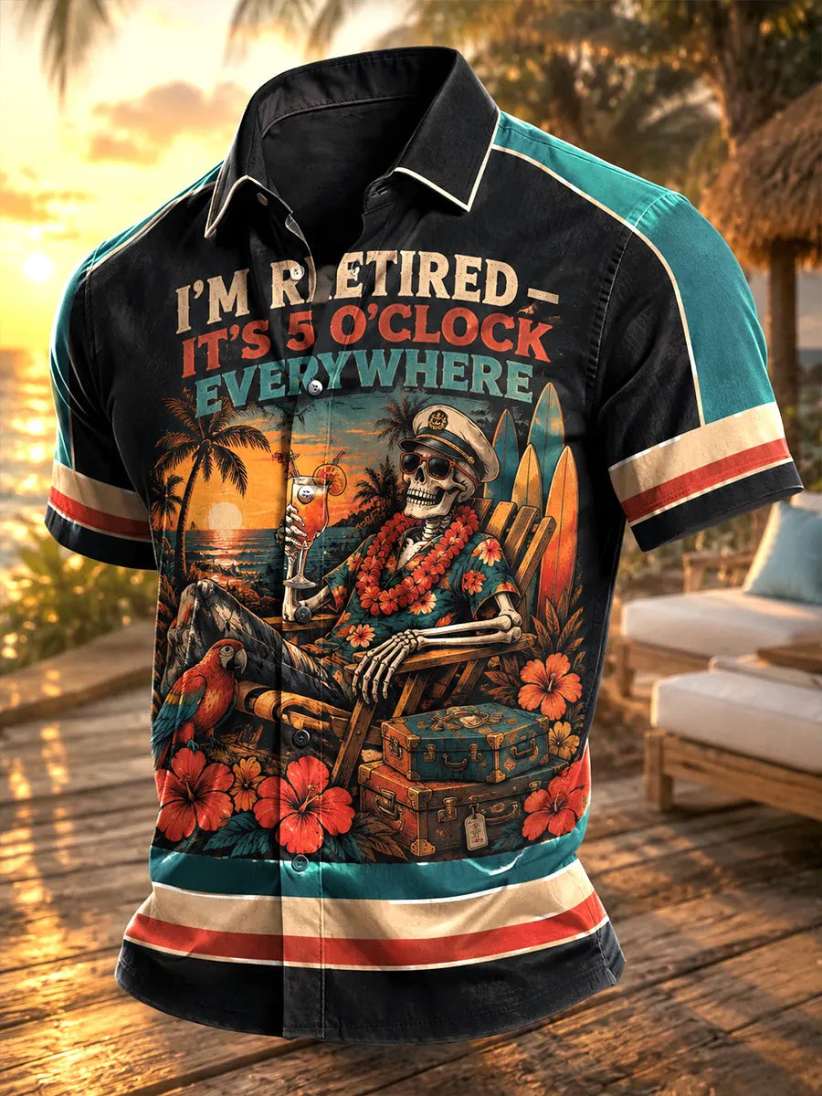 Retired Skeleton Island Vacation Men’s Button-Up Shirt