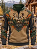 Men's Retro Hunting Culture Print Zip Sweatshirt
