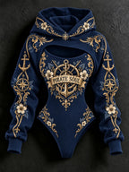 Women's Pirate Print Hooded Crop Top & Bodysuit 2-Piece Set