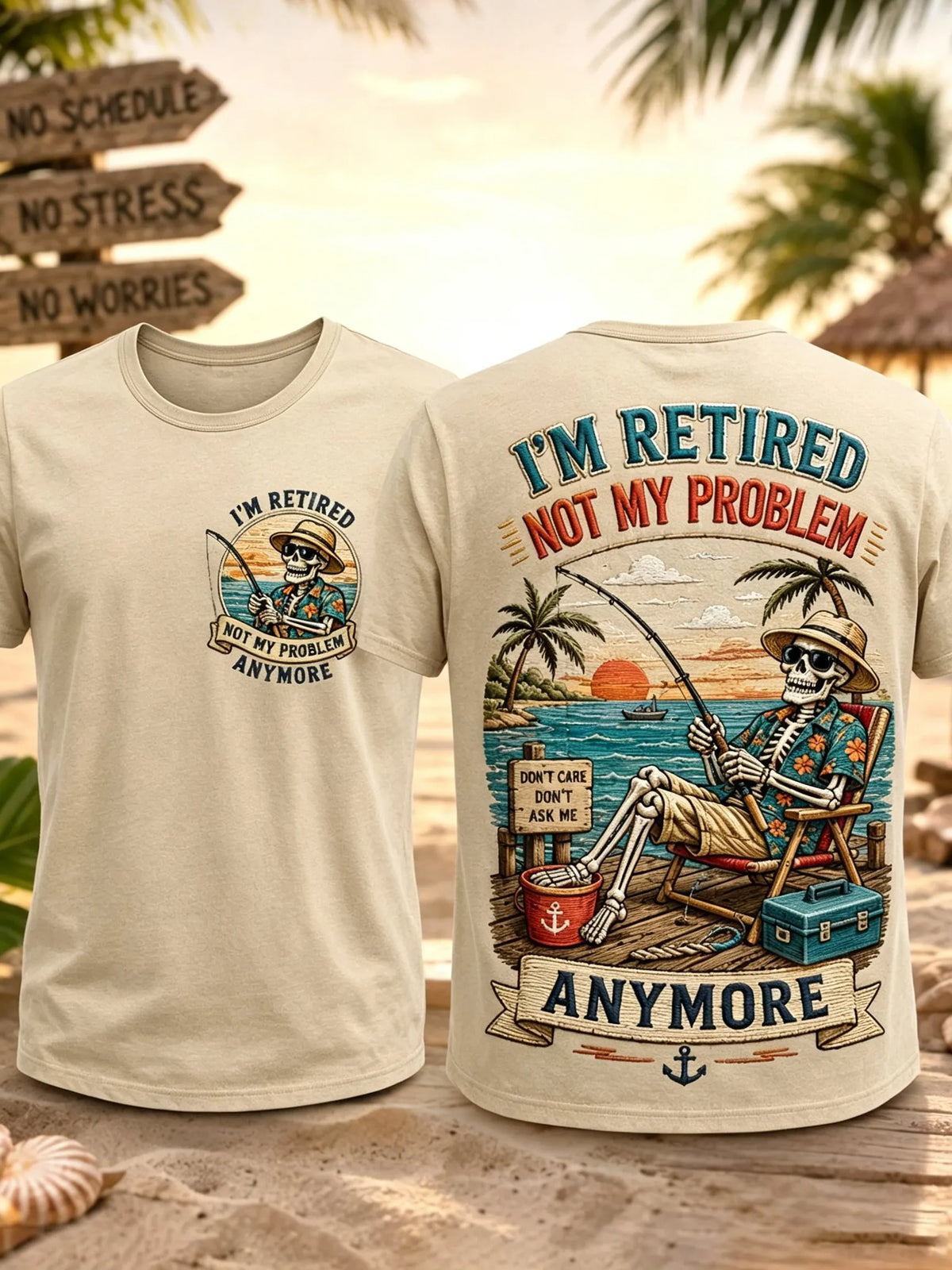 Men's Funny I'm Retired Not My Problem Anymore Skeleton Print Casual Top