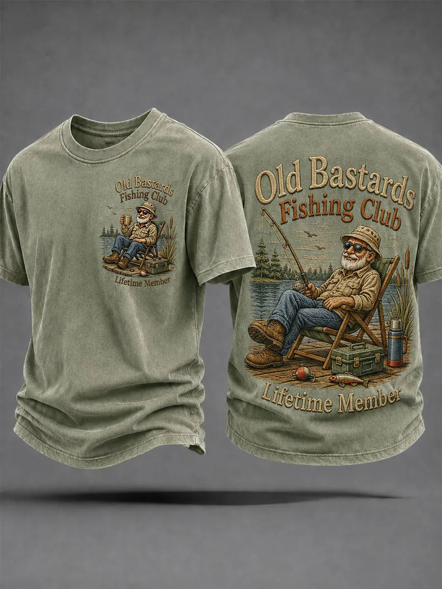 Men's Funny Old Bastards Fishing Club Lifetime Member Print Casual Tee