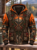 Men's Retro Hunting Culture Christmas Art Print Casual Full-Zip Hoodie