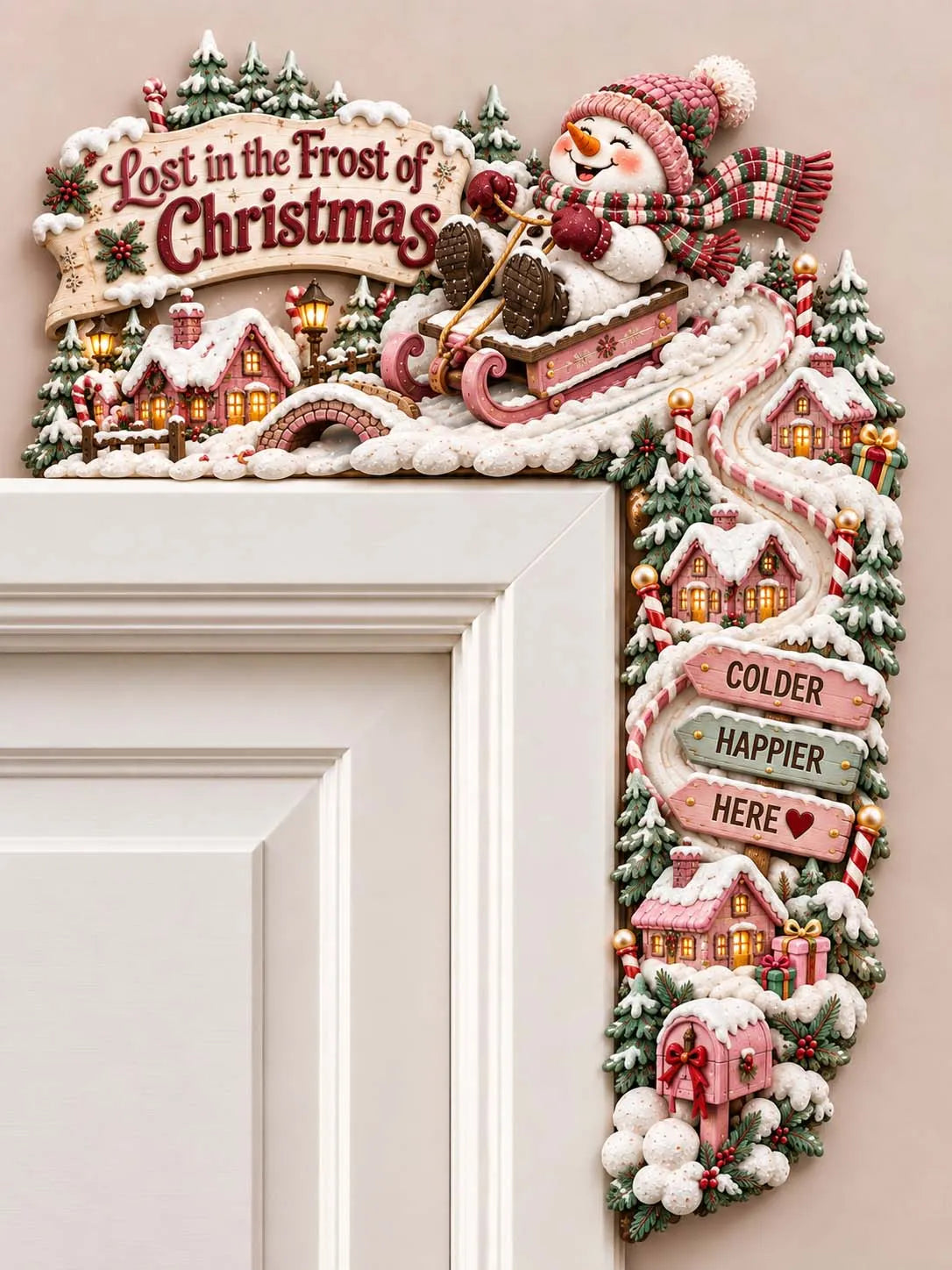 🛷 "Lost in the Frost of Christmas - Sleigh Snowman" Winter Holiday Door Frame Decor