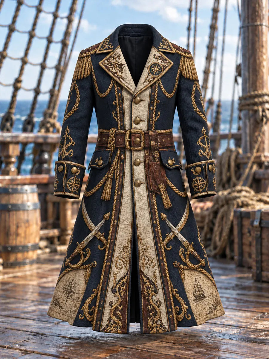 Men’s Fun Pirate-Themed Art Graphic Coat