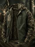 Men's Vintage Faith Traditional Reindeer Pattern Printed Casual Zipper Hooded Plush Jacket