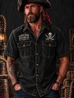 Men’s Vintage  "LOST AT SEA " Old Salt Pirate Short Sleeve Shirt