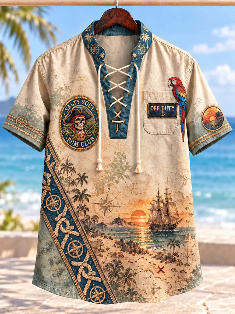Pirate Rum Club Lace-Up Short Sleeve Shirt