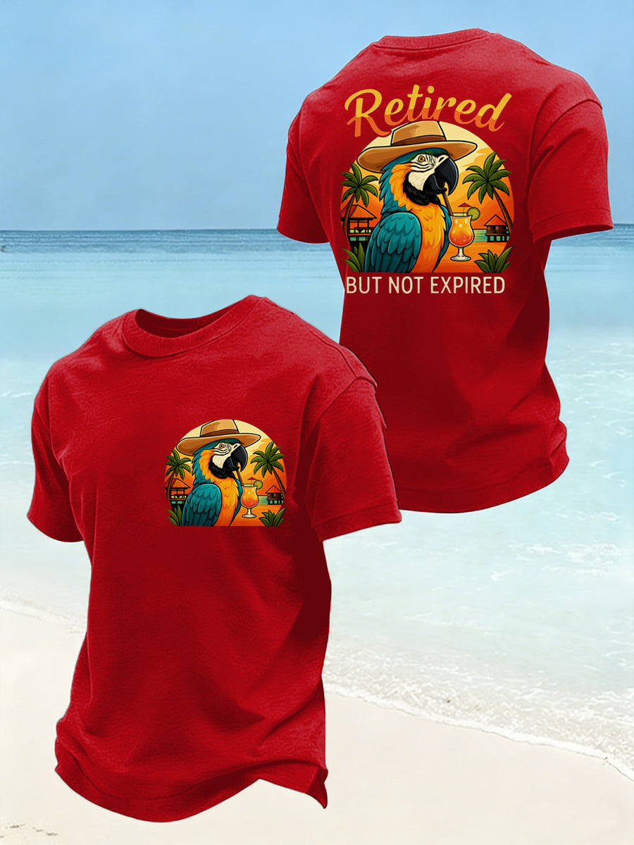 Men's Funny Retired Not Expired Parrot Print Casual Tee