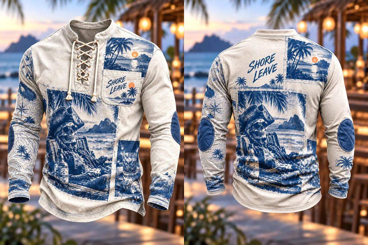 Men's Vintage Pirate Shore Leave Lace-Up Long Sleeve Shirt