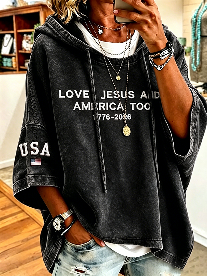 Women's Loves Jesus And America Too1776-2026 Printed Super Large Hoodie