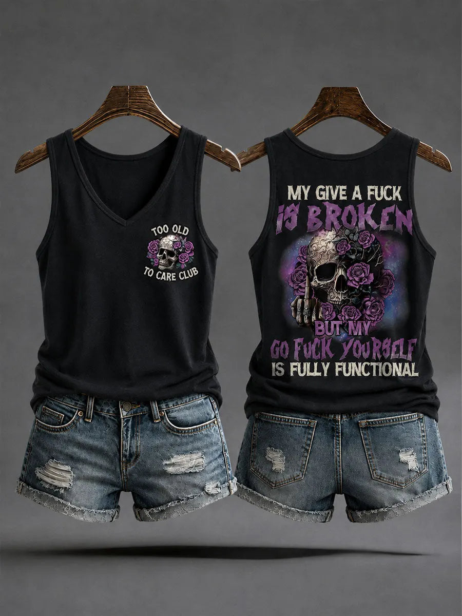 Women's "too old to care club" V-neck vests